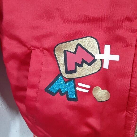 Disney Minnie Mouse Bomber Jacket Girls 7/8 Red Lined Insulated Full Zip Gold - Picture 6 of 11